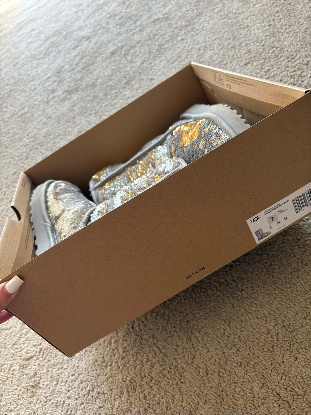 UGG Classic Short Cosmos Sequin Boots - Silver/Gold